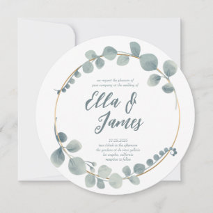 Watercolor Eucalptus Wreath Wedding Invitation