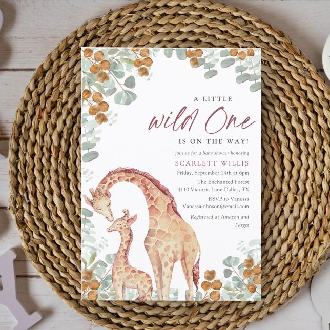 Watercolor Eucalypt Wild One Giraffe Baby Shower  Invitation (Creator Uploaded)