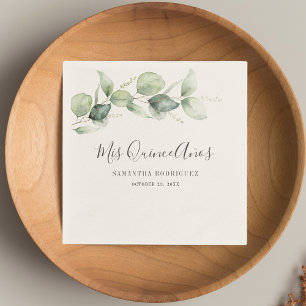 Watercolor Eucalyptus 15th Birthday Quinceanera Napkin