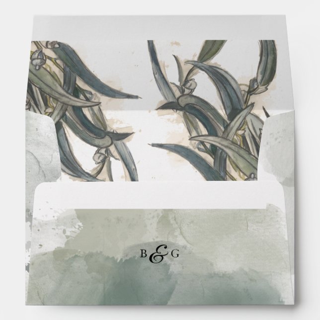Watercolor Eucalyptus 5x7 Wedding Invitation Envelope (Back (Bottom))
