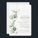 Watercolor Eucalyptus 60th Birthday Invitation<br><div class="desc">Celebrate the milestone of 60 with grace, elegance, and style with our custom 60th birthday party invitations! Designed specifically for this monumental occasion, our invitations blend the beauty of nature with the sleek charm of contemporary celebrations. At the heart of this design lies the eucalyptus foliage, a symbol of harmony...</div>