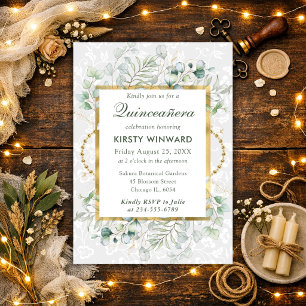 Watercolor Eucalyptus and Greenery Quinceanera Invitation