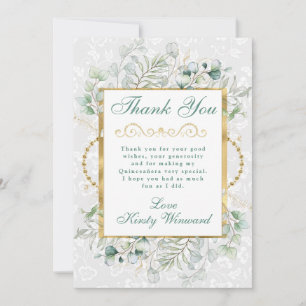 Watercolor Eucalyptus and Greenery Quinceanera Thank You Card