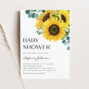 Watercolor Eucalyptus and Sunflowers Baby Shower Invitation