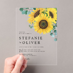 Watercolor Eucalyptus and Sunflowers Wedding  Acrylic Invitations