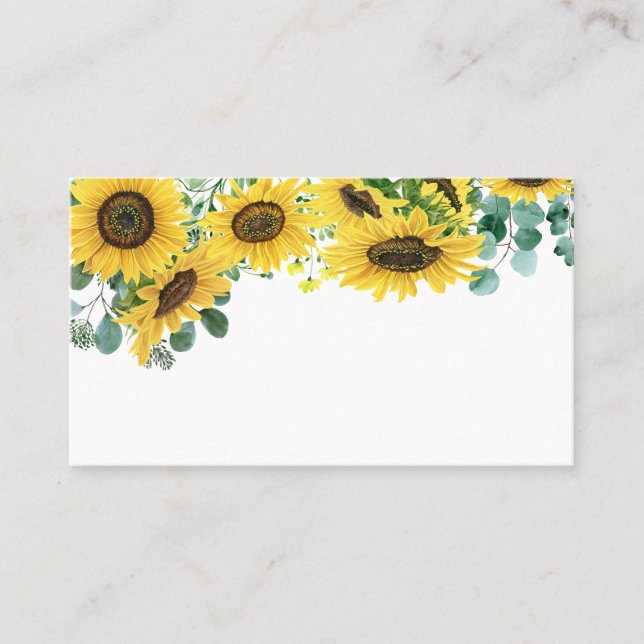 Watercolor Eucalyptus and Sunflowers Wedding Place Card (Front)