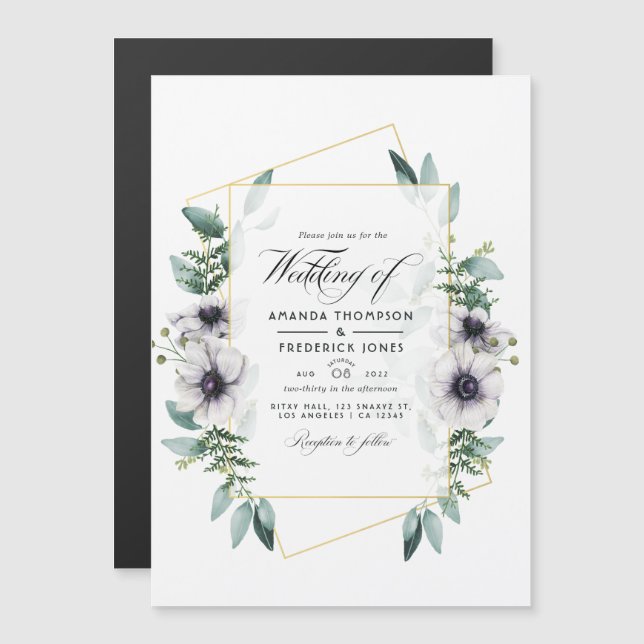 Watercolor Eucalyptus Anemone Geometric Wedding Ma Magnetic Invitation (Front/Back)