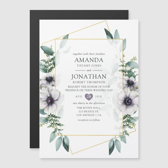 Watercolor Eucalyptus Anemone Geometric Wedding Magnetic Invitation (Front/Back)
