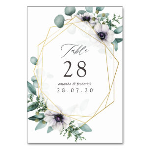 Watercolor Eucalyptus Anemone Geometric Wedding Table Number