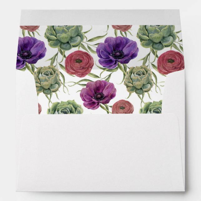 Watercolor | Eucalyptus & Anemone -  Wedding Envelope (Back (Bottom))