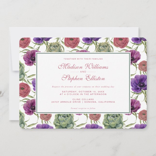 Watercolor | Eucalyptus & Anemone - Wedding Invitation (Front)