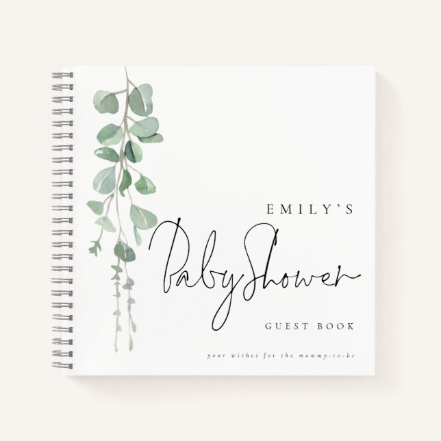 Watercolor Eucalyptus Baby Shower Guest Book (Front)