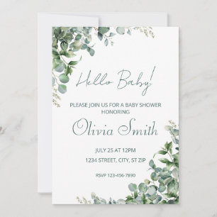 Watercolor Eucalyptus Baby Shower Invitation