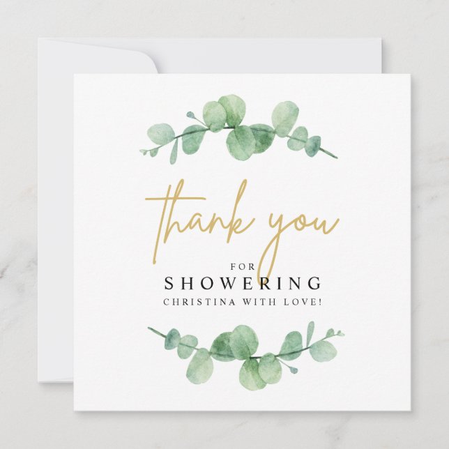 Watercolor Eucalyptus Baby Shower Thank You Card (Front)
