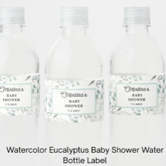 Watercolor Eucalyptus Baby Shower Water Bottle Label