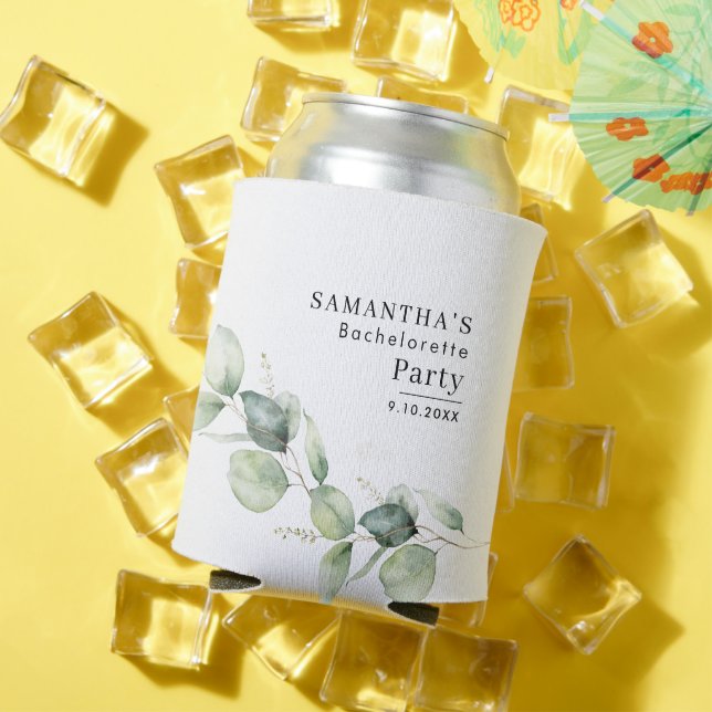 Watercolor Eucalyptus Bachelorette Party Can Cooler (In Situ Summer)