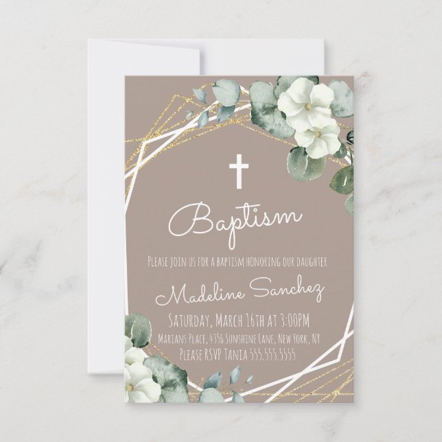 Watercolor Eucalyptus Baptism  Baby Dedication Invitation (Front)