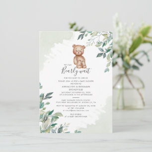 Watercolor Eucalyptus Bear Modern Baby Shower Invitation