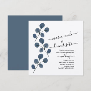 Watercolor Eucalyptus Blue Elegant Script Wedding Invitation