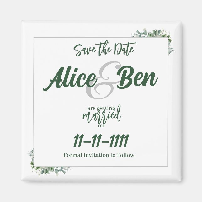 Watercolor Eucalyptus Border Save the Date Magnet (Front)