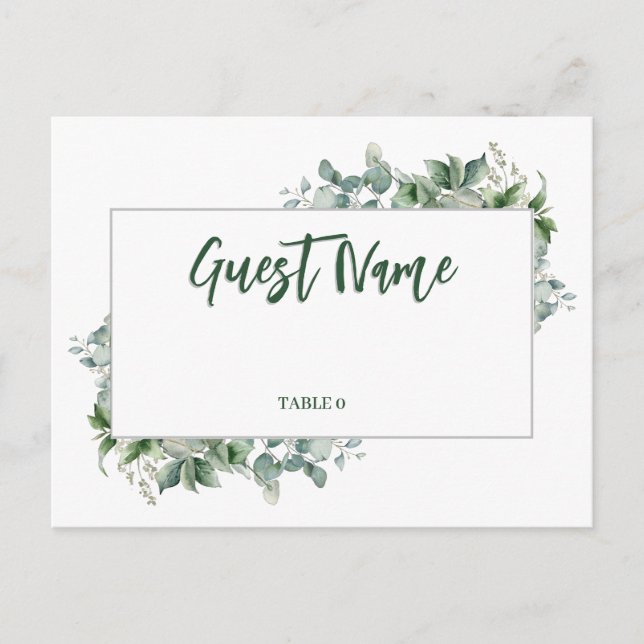 Watercolor Eucalyptus Border Table Place Card (Front)