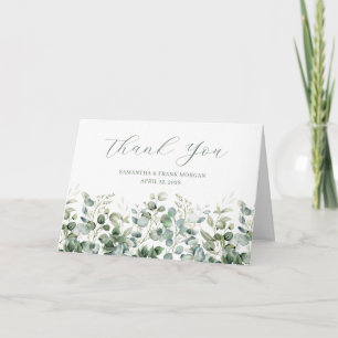 Watercolor Eucalyptus Border Wedding Photo Thank You Card