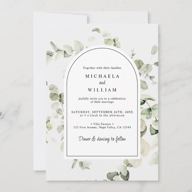 Watercolor Eucalyptus Botanical Greenery Wedding Invitation (Front)