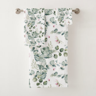 Watercolor Eucalyptus Botanical Seamless Pattern Bath Towel Set