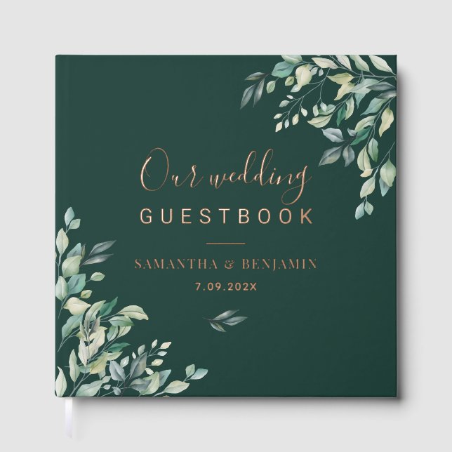 Watercolor Eucalyptus Botanical Wedding Guest Book (Front)