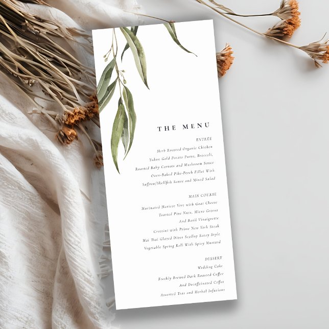 Watercolor Eucalyptus Botanical Wedding Menu Invitation (Creator Uploaded)