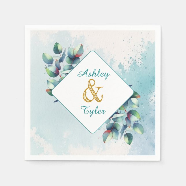 Watercolor Eucalyptus Botanical Wedding   Napkin (Front)