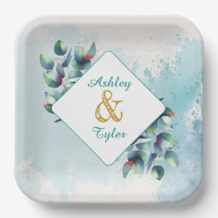 Watercolor Eucalyptus Botanical Wedding Paper Plate
