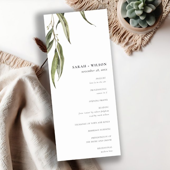 Watercolor Eucalyptus Botanical Wedding Program Invitation (Creator Uploaded)