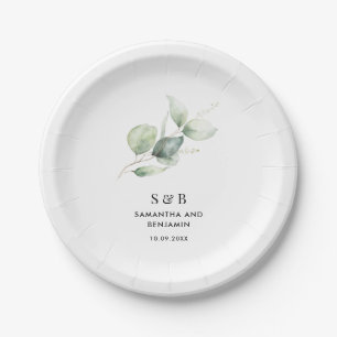 Watercolor Eucalyptus Botanical Wedding Reception Paper Plate