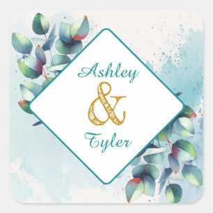 Watercolor Eucalyptus Botanical Wedding Square Sticker