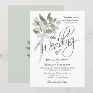 Watercolor Eucalyptus Bouquet Rustic Boho Wedding Invitation