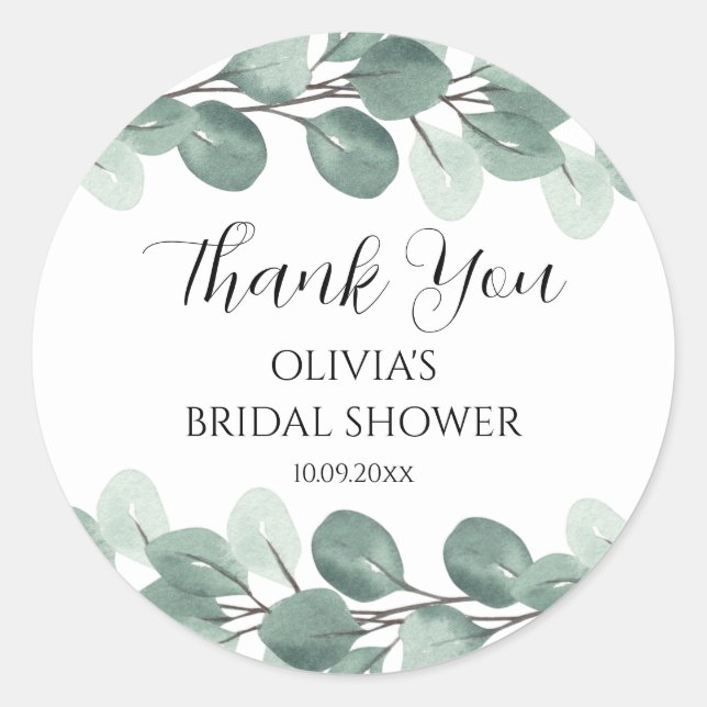 Watercolor Eucalyptus Branches Elegant Thank You Classic Round Sticker (Front)