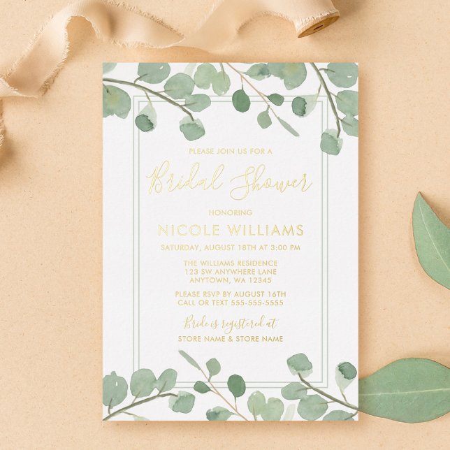 Watercolor Eucalyptus Bridal Shower Gold (Creator Uploaded)