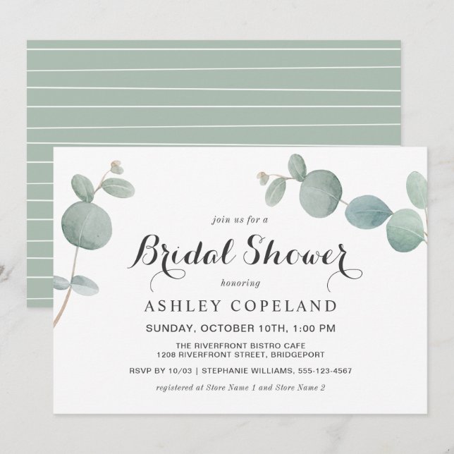 Watercolor Eucalyptus Bridal Shower Invitation (Front/Back)