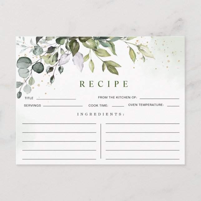 Watercolor Eucalyptus Bridal Shower Recipe Card (Front)