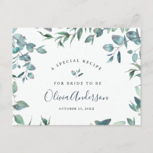 Watercolor Eucalyptus Bridal Shower Recipe Card