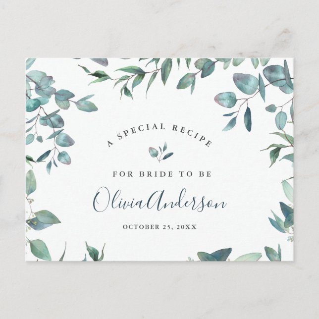 Watercolor Eucalyptus Bridal Shower Recipe Card (Front)