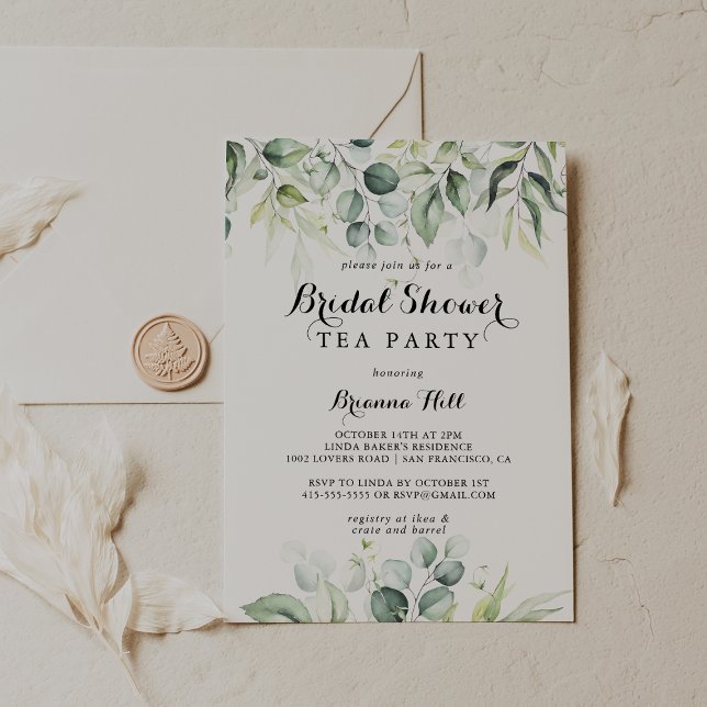 Watercolor Eucalyptus Bridal Shower Tea Party  Invitation (Creator Uploaded)