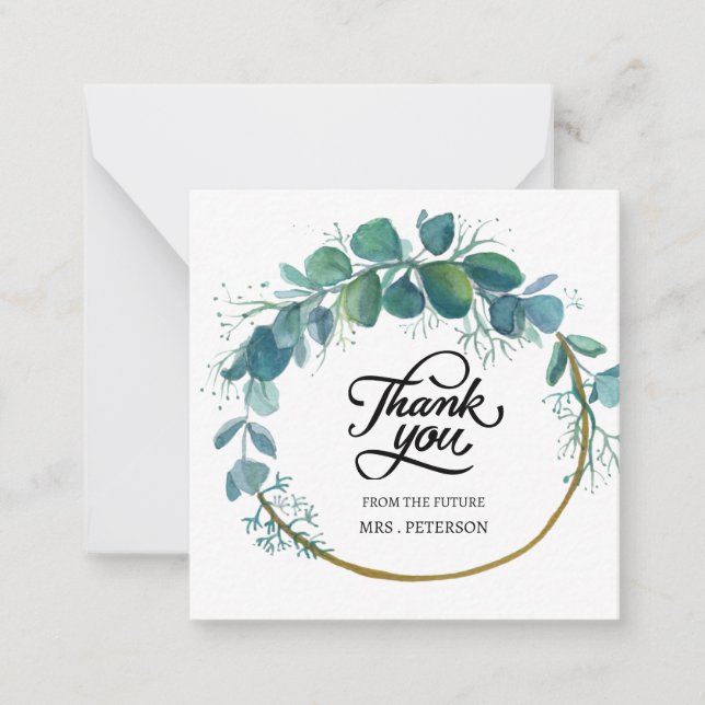 Watercolor Eucalyptus Bridal Shower Thank You  Card (Front)