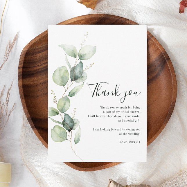 Watercolor Eucalyptus Bridal Shower Thank You Card (Eucalyptus Bridal Shower Thank You Card)