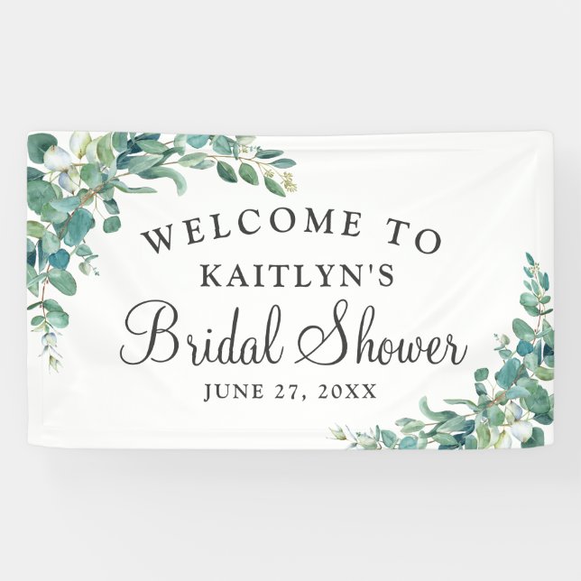 Watercolor Eucalyptus Bridal Shower Welcome Banner (Horizontal)