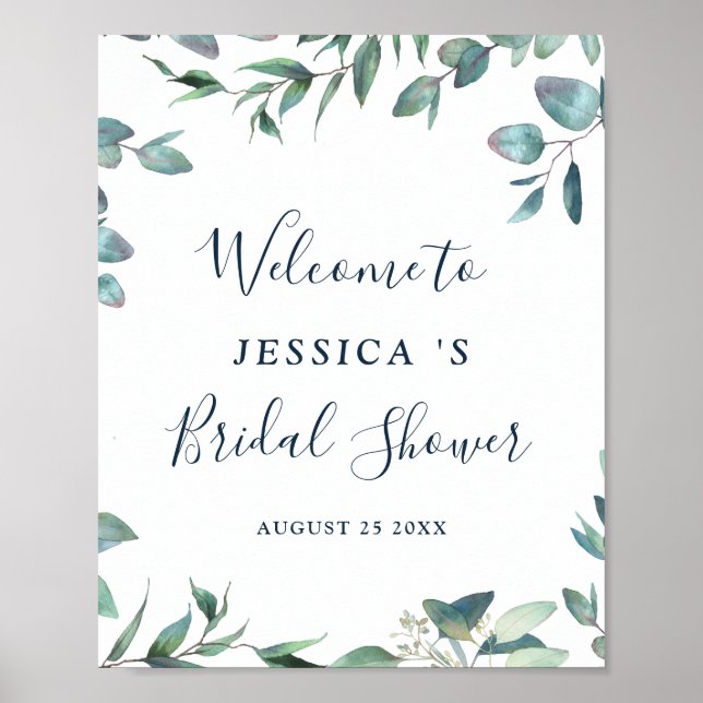 Watercolor Eucalyptus Bridal Shower Welcome Poster (Front)