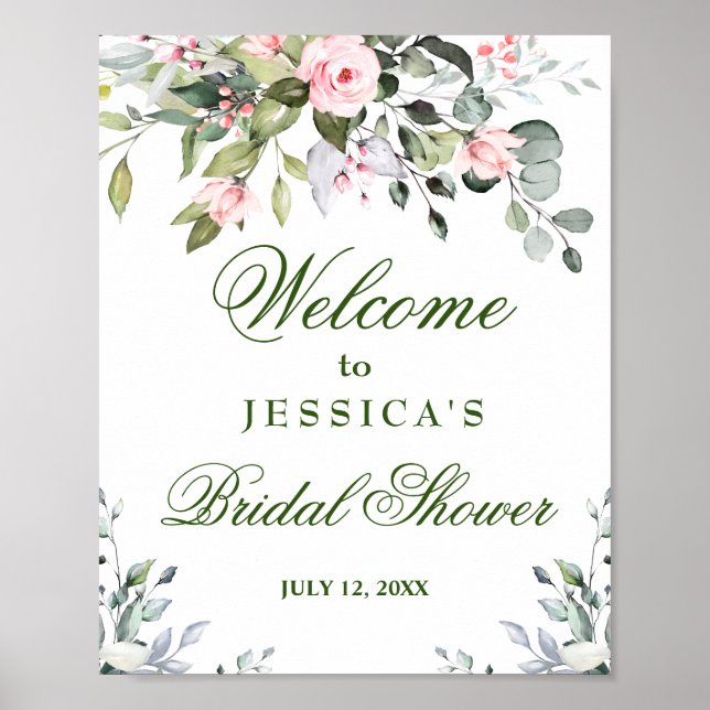 Watercolor Eucalyptus Bridal Shower Welcome Sign (Front)