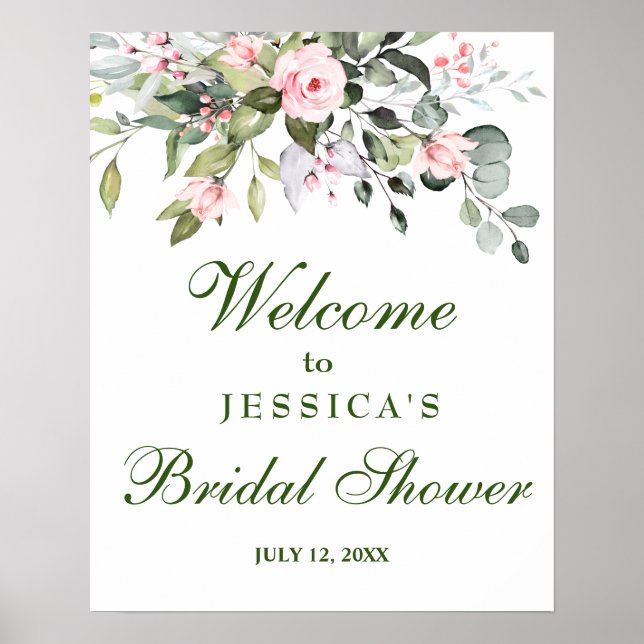 Watercolor Eucalyptus Bridal Shower Welcome Sign (Front)