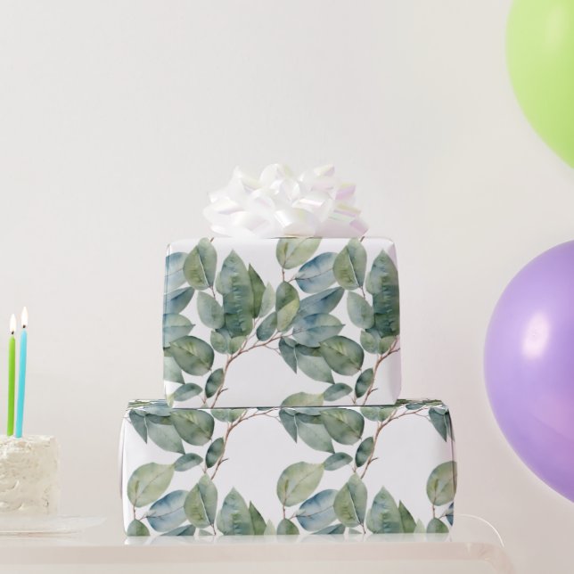 Watercolor eucalyptus delicate soft leaf greenery wrapping paper (Party Gifts)
